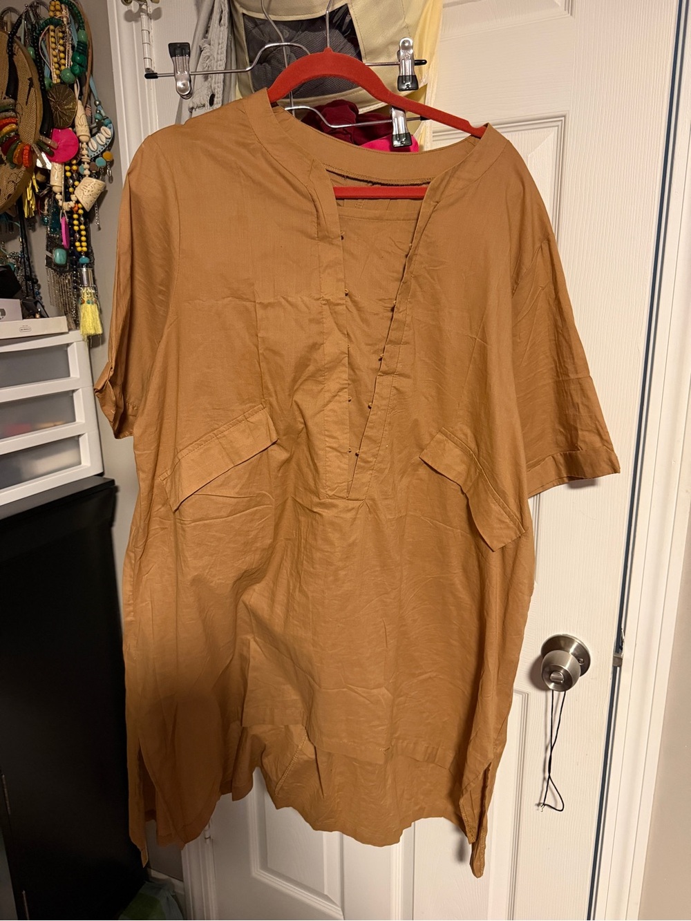 Men's Casual Band Collar Short-Sleeve Shirt - Tan